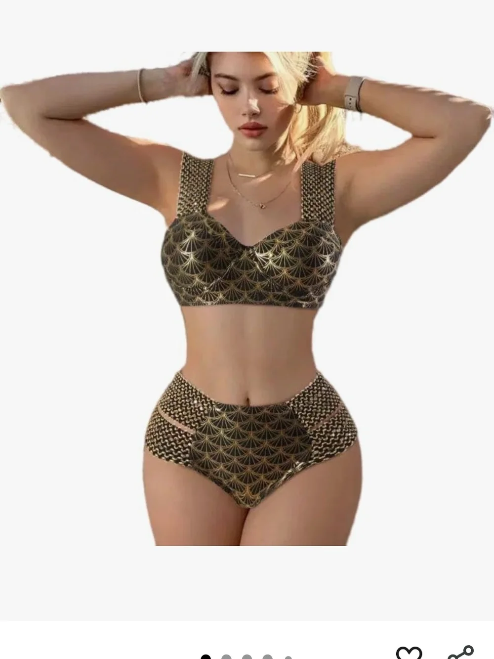 4XL Women’s Metallic Black & Gold High-Waist Bikini Set